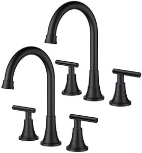 FORIOUS 8" Matte Black Bathroom Faucet 3 Holes Vanity, 2 Handle 360° Swivel 8 in Widespread Black Bathroom Sink Faucet 3 Hole, with 360 Degree Rotating Spout, Pop-up Drain, Supply Lines, 2 Pack