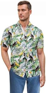 ETHANOL Men Classic Slim Fit Woven Short Sleeve Wrinkle Resistant Print Shirt MST46568 F16 White S