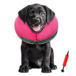 ipetstation Inflatable Dog Cone,3D Massage Fabric Comfy Pillow,Dog Cone Alternatives,Dog Cones Recovery Collars Dog Donut Doughnut Collar (Pink, S(Neck:22.9-30.5cm))