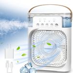 Portable Air Cooler, Mini Evaporative Fan with 7 Colour LED Light, 1/2/3 Hour Timer, 3 Wind Speeds, 3 Spray Modes for Office, Home, Dorm