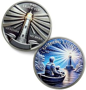 Original Guiding Light Father Challenge Coin - Unique Fathers Day Gifts - I Love You Dad Token - Lighthouse My Father My Hero Coins - Father's Day Gifts from Daughter Son Wife