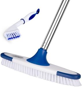 ITTAHO Floor Scrub Brush with Long Handle - 53" Deck Brush,Grout Cleaner Brush and Small Cleaning Brush Set for Scrubbing Tile Marble Stone Bathroom Patio Garage Deck Floor Brush Cleaning