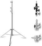 Wellmaking Stainless Steel Photography Light Stand 9.2ft/280cm.Spring Cushioned Heavy Duty Tripod Stand with 1/4”to3/8” Screw Adapter and Tilt Swivel Mount for Strobe, Video Light,ring light,Monolight