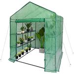 LIVINGbasics Large Walk-in Greenhouse with 2 Tier 8 Shelves Stands for Lawn Garden Outdoor Herb Flower, 61" L x 55" W x 78" H