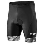 SLS3 Triathlon Shorts Mens - Padded Tri Shorts Mens Triathlon Shorts - 2 Pocket FX Triathalon Shorts, Medium Compression (Black/Gray Geo, Large)