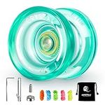MAGICYOYO K2 Plus Crystal Responsive Yoyo for Kids, Dual Purpose Plastic Yo-yo for Beginner, Replacement Unresponsive Bearing for Intermediate, with Bearing Remover, Bag, 5 Yoyo Strings (Green)