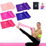 Resistance Bands Set Exercise Stretch Bands [Set of 5] 1.5M Therapy Tension Band Fitness Bands Elastic Bands for Stretching Pilates Yoga Working Out Exercise