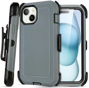 Yowtrey Shockproof Case for iPhone 16 Plus, Heavy Duty, Anti-Drop, 3 Layers, Grey with Belt Clip