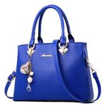 DEEVORCA Fashion Women Handbags Elegant Top Handle Bag with Classic Hanging Bells Ornaments Shoulder Bag for Work Date Casual Shopping Daily PU Leather Ladies Tote Satchel Bag Blue