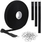 1"x16ft Hook and Loop Roll Strips with 25 Metal Buckles,Adjustable Fastening Cable Straps,Cut to Length,Reusable Nylon Securing Cord Ties for Home Office School and Crafting