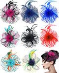 8 Pieces Fascinators Hat Feathers Tea Party Hat Mesh Fascinators for Women Girls Cocktail Party Church Wedding Flower Christmas, 8 Colors (Stylish Color)