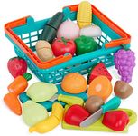 Battat – Farmers Market Basket – Toy Kitchen Accessories – Pretend Cutting Play Food Set for Toddlers 3 Years + (37-Pcs) (BT2534Z)