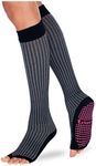 Tucketts Thigh Highs Knee High Yoga Socks, Toeless Long Socks, Non Slip Skid Grippy Socks for Yoga, Pilates, Barre, Ballet, Dance - Knee High Style,Black/Grey,Fits woman size US 6-9.5