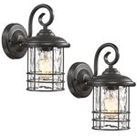 EMLIVIAR 2 Pack Outdoor Wall Lighting Fixtures, 10" Exterior Carriage Lights with Water Ripple Glass, Die-Cast Aluminum in Black Finish, OS-1803CW1-WG