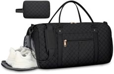 NEWHEY Sports Gym Bag Woman Travel Duffle Bag Women 40L Waterproof Duffel Bag Womens Gym Bag with Shoe Compartment, Toiletry Bag Large Duffle Bag Soft Quilted Gym Bags Overnight Weekender Bag Black