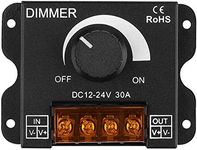 SUPERNIGHT LED Light Strip Dimmer, DC12V-24V 30A PWM Dimming Controller for Dimmer Knob Adjust Brightness ON/Off Switch with Aluminum Housing (Aluminum Dimmer)