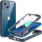 JETech Case for iPhone 13 6.1-Inch with Built-in Tempered Glass Screen Protector, 360 Degree Full Body Heavy Duty Protection, Shockproof Rugged Phone Cover Clear Back (Navy)