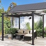 Bigzzia 3Mx3M Metal Pergola with Retractable Roof, Outdoor Pergola Features Water-resistant and SPF 15 with PU Coated Canopy, Sun Shade for Barbecue Event, Garden and Lawn Party, Gray