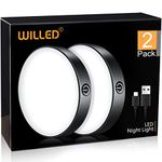 WILLED Tap Light Rechargeable, 6000K Dimmable Touch Light Buit-in 1000mAh Large Battery, Stick on Closet Light, Portable LED Puck Night Lights for Cabinet, Wardrobe, Counter, Kitchen, Bedroom (2 Pack)