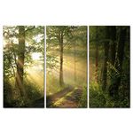 3 Pieces Modern Canvas Painting Wall Art The Picture For Home Decoration Dirt Road Deciduous Forest Green Trees Foggy Morning Spring Landscape Forest Print On Canvas Giclee Artwork For Wall Decor