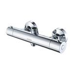 GRIFEMA G17005 Thermostatic Shower Mixer Bar Two Outlet, Wall Mounted Shower Mixer Tap,Anti-Scald, with TOP 3/4" and Bottom 1/2" BSP, Chrome,Silver