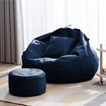 Kushuvi Filled Bean Bag with Footstool & Cushion | Ready to Use Faux Leather Bean Bag Chair Filled with Beans (Navy Blue, XXXXL)