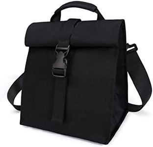 Collapsible Roll Top Insulated Lunch Bag for Men & Women,Lightweight Cooler Insulated Tote Lunch Bag，Reusable Lunch Box for Office Work Lunch,Outdoor Picnics（Black）