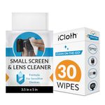 iCloth Lens Cleaning Wipes Safe for All Screens, Electronics & Glasses. Streak & Lint Free, Individually Wrapped, 1 Wipe Can Clean Camera, Smartphone, and Pair of Glasses [Box of 30 Wipes]