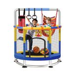 60" Trampoline for Kids,5FT Toddler Trampoline with Enclosure Net, 440lbs Capacity Indoor Outdoor Baby Mini Trampoline,Birthday for Boys Girls (Blue Yellow)