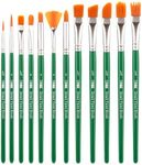 H&S Paint Brush Set - For Oil, Watercolour & Acrylic Painting - Professional Flat and Round Artist Paintbrushes - Made With Synthetic Hair - Pack of 12 Brushes for Artists