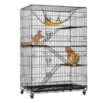 VIVOHOME 4-Tier 49 Inch Collapsible Metal Cat Kitten Ferret Cage 360° Rotating Casters Enclosure Pet Playpen with Ramp Ladders Hammock and Bed