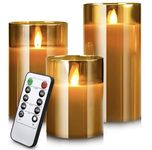 Led Flameless Candles for Home Decor, Battery Operated Flickering Moving Wick Effect Candle Set with Remote Control Cycling Timer for Party Wedding,Halloween Decoration, 4 inch, 5 inch, 6 inch, 3 Pack