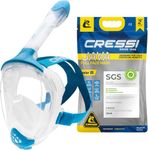 CRESSI Java Junior Full Face Mask Clear/Blue XS-Junior Full Face Compact Fit Snorkel Mask, Ultra Clear Anti Fog Lens, 100% Silicone, Snorkel Dry with Safety Valves, Transparent/Blue, XS