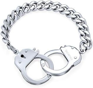 Biker Jewelry Couples Handcuff Statement Bracelet for Men Cuban Curb Chain Silver Tone Stainless Steel 8 Inch