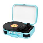 Record Player, DCPICE Vinyl Record Player with Speakers Turntable for Vinyl Records, Belt-Drive 3-Speed 33/45/78 RPM Portable Vintage Suitcase LP Vinyl Player, Supports Headphone, AUX, RCA -Blue