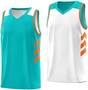 KXK Men's Blank Reversible Basketball Jersey Team Uniform Athletic Hip Hop Basketball Shirts S-4XL, Aqua/White, 4X-Large