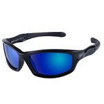 DUCO Kids Sports Style Polarized Sunglasses Rubber Flexible Frame For Boys And Girls K006 (Black Frame Black Temple Revoblue Lens, 55)