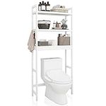 SMIBUY Bathroom Storage Shelf, Bamboo Over-The-Toilet Organizer Rack, Freestanding Toilet Space Saver with 3-Tier Adjustable Shelves (White)