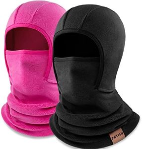 Kids Balaclava Ski Mask Winter Face Mask for Boys Girls Windproof Neck Warmer Gaiter Fleece Hood Face Cover for Cold Weather, Rose Pink, Black, 7 Years