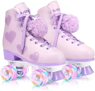 Ruthfot Women's and Girl's Classic Roller Skates with Light up Wheels and Love Heart Pattern, High-top PU Leather Rollerskates…
