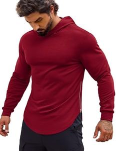 COOFANDY Men's Workout Hooded Sweatshirts Long Sleeve Solid Stretch Athletic Fit Sport Hoodie for Men, Wine Red, XX-Large