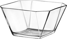 Vikko Glass Salad Bowls, Thick Glass Square Bowls for Snacks, Serving, and Entertaining, 64 Oz Decorative Glass Fruit Bowl, Clear Glass Serving Bowl 2 Quart, Medium Geometric Square Glass Bowl