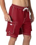 JHMORP Men's Swim Shorts Lightweight Quick Dry Beach Bathing Trunks Summer Suit Hawaiian Shorts (Red,CA L)