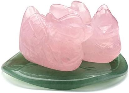 (Medium Size) - Rose Quartz Mandarin Ducks Love Birds on Lotus Leaf Green Aventurine Fengshui Figurines with Box Gift