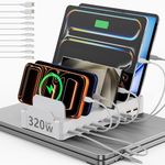 320W Charging Station for Multiple Devices with 10 Cables, 10-Port GaN USB Charger with Dual 65W PD Laptop Charging, 5 USB-C & 5 USB-A Dock for MacBook, iPhone, iPad, Tablets (White)