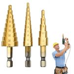 3 PCS Drill Bit Sets Step Drill Bit Step Cone Drill Bit Set Electricians Tools Multifunction Hole Reamer Drilling and Cone Cutter Step Drill Bit for Metal Stainless Steel Sheet Wood