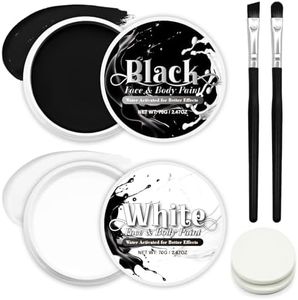 Black White Face Paint - Each Color 2.47 oz Halloween Face Body Eye Paint Skeleton Ghost Joker Clown Skull Corpse Cosplay Costume Special Effects Makeup Kit Full Coverage Skin Paints for Adults Kids