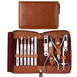 FAMILIFE L18 Nail Clippers 11Pcs Stainless Steel Mens Manicure Pedicure Set Tweezers Set for Women with Leather Travel Case