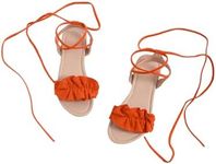 GORGLITTER Women's Lace Up Gladiator Sandals Ruffle Trim Strappy Flat Sandals Casual Tie Up Ankle Strap Sandals Orange Size 8.5