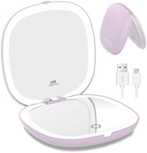 WOBSION Rechargeable Lighted Travel Makeup Mirror,1x/10x Compact Magnifying Mirror with Lights,Portable for Bag,4inch,Gift,Purple